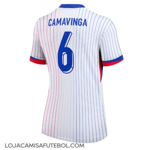 Camisa de Futebol França Eduardo Camavinga #6 Equipamento Secundário Mulheres Europeu 2024 Manga Curta